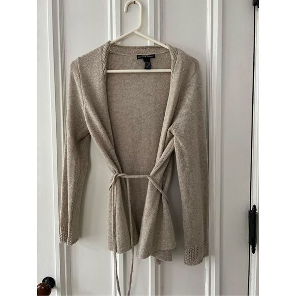 Marina Luna beige sparkle cardigan wrap sweater L - Picture 1 of 3
